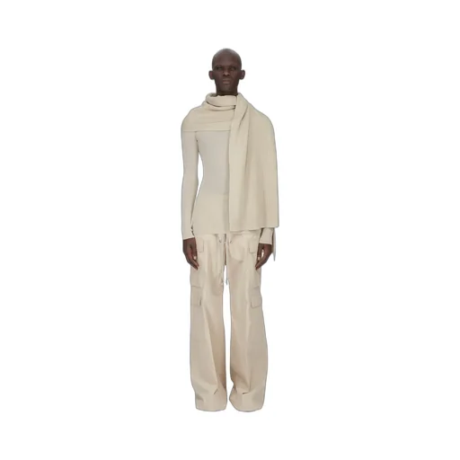 Rick Owens Temple Ribbed Round Neck In Sand Ribbed Knit