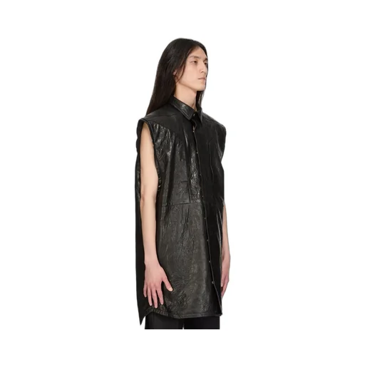 Rick Owens Temple Jumbo Sl Outershirt In Black Tumbled Lamb