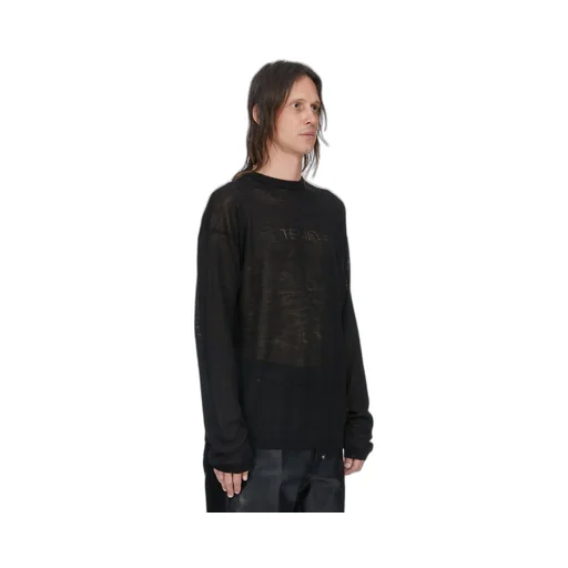 Rick Owens Temple Temple Sheer Pullover In Black Lightweight Rasato Knit