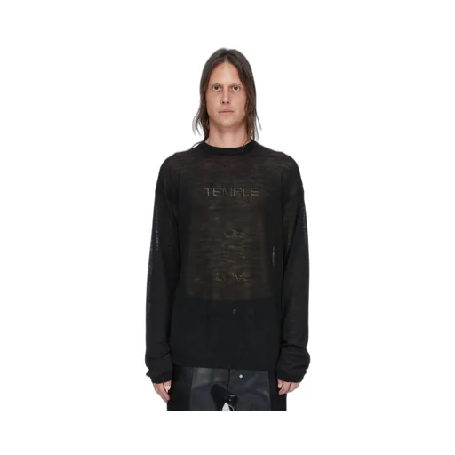 Rick Owens Temple Temple Sheer Pullover In Black Lightweight Rasato Knit