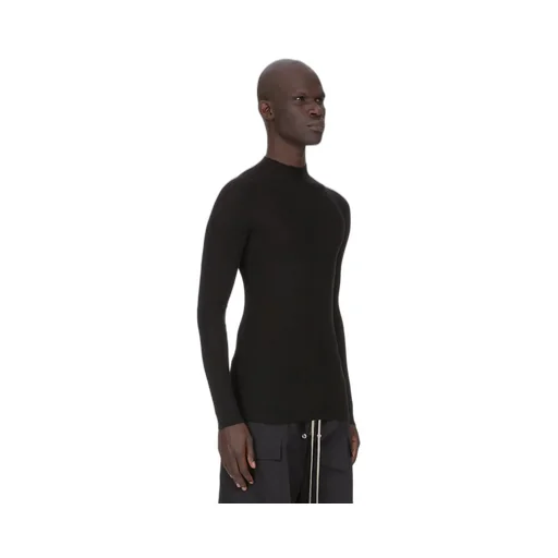 Rick Owens Temple Ribbed Lupetto In Black Ribbed Knit