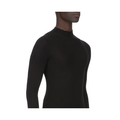 Rick Owens Temple Ribbed Lupetto In Black Ribbed Knit