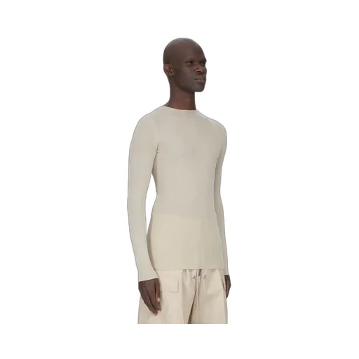 Rick Owens Temple Ribbed Round Neck In Sand Ribbed Knit