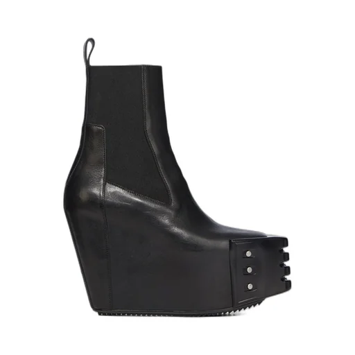 Rick Owens Temple Grilled Wedge Beatle In Black Washed Calf Leather