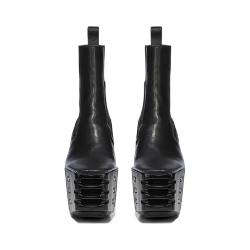 Rick Owens Temple Grilled Wedge Beatle In Black Washed Calf Leather