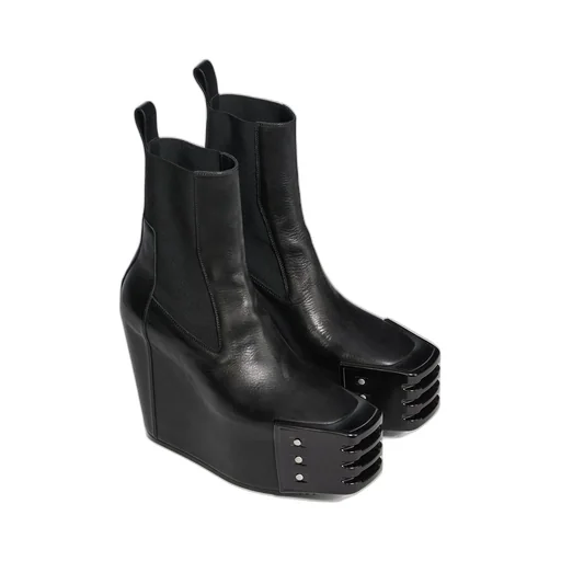Rick Owens Temple Grilled Wedge Beatle In Black Washed Calf Leather