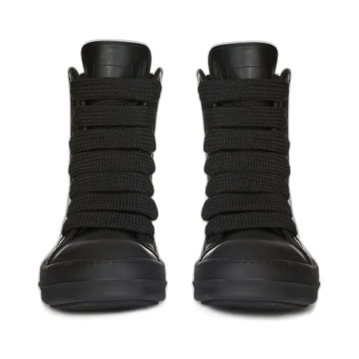 Rick Owens Temple Jumbolace Sneakers In All Black Full Grain Cow Leather