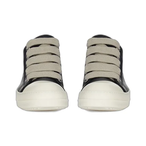 Rick Owens Temple Jumbolace Low Sneaks In Black/Milk/Milk Full Grain Cow Leather