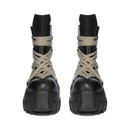 Rick Owens Temple Megalaced Mega Tractor In Black Washed Calf Leather