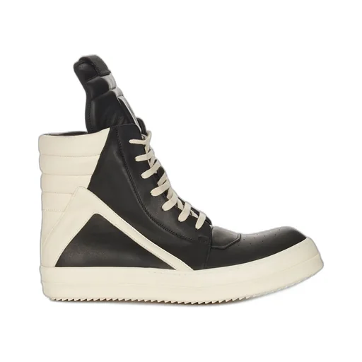 Rick Owens Temple Geobasket In Black/Milk/Milk Full Grain Cow Leather