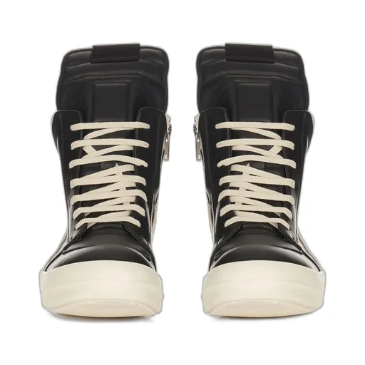 Rick Owens Temple Geobasket In Black/Milk/Milk Full Grain Cow Leather
