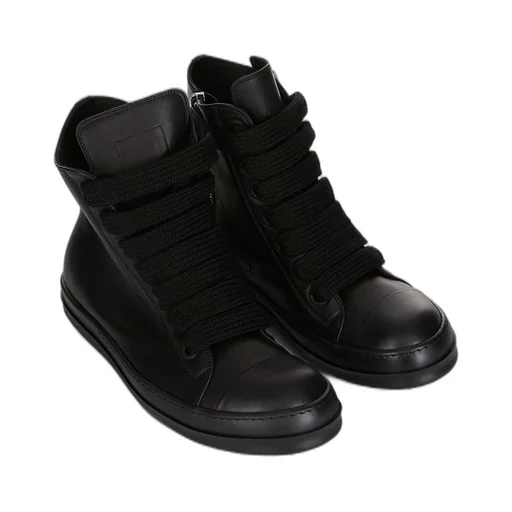 Rick Owens Temple Jumbolace Sneakers In All Black Full Grain Cow Leather