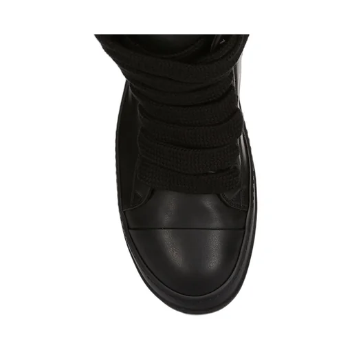 Rick Owens Temple Jumbolace Sneakers In All Black Full Grain Cow Leather
