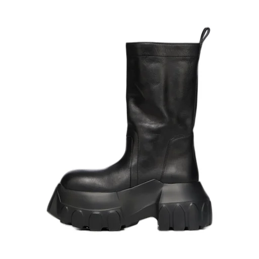 Rick Owens Temple Pull On Mega Tractor In Black Washed Calf Leather