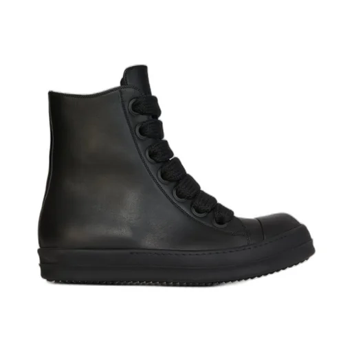Rick Owens Temple Jumbolace Sneakers In All Black Full Grain Cow Leather