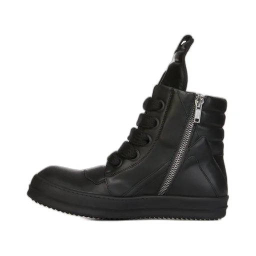 Rick Owens Temple Jumbolace Geobasket In All Black Full Grain Calf Leather