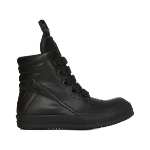 Rick Owens Temple Jumbolace Geobasket In All Black Full Grain Calf Leather
