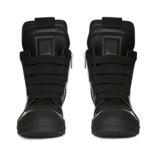 Rick Owens Temple Jumbolace Geobasket In All Black Full Grain Calf Leather