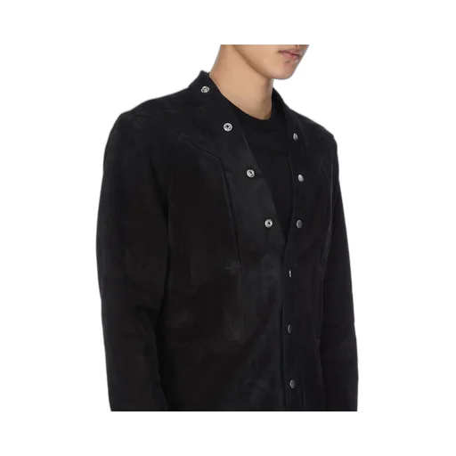 Rick Owens Concordians Larry Fogpocket Shirt In Black Suede Leather