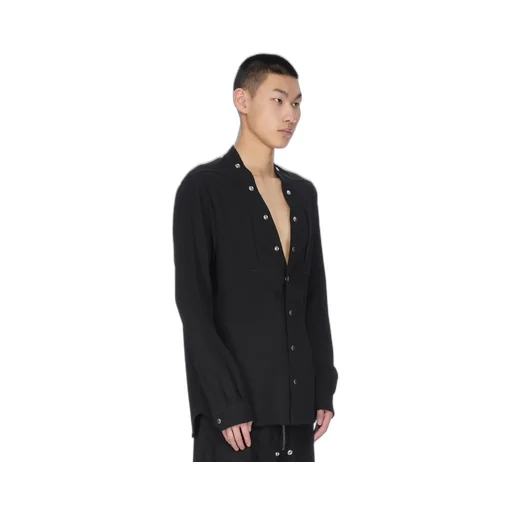 Rick Owens Concordians Larry Fogpocket Shirt In Black Wool Sable
