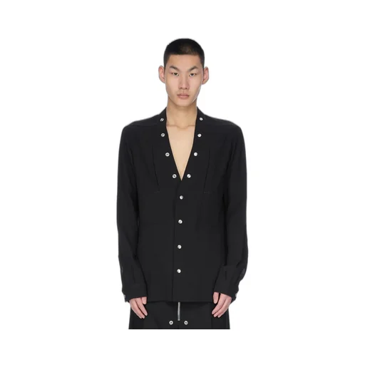 Rick Owens Concordians Larry Fogpocket Shirt In Black Wool Sable