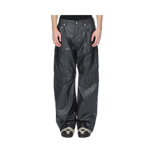 Rick Owens Concordians Double Cargo Jeans In Black Coated Poplin