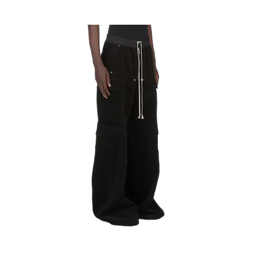 Rick Owens Concordians Cargobelas In Black Linen Corduroy