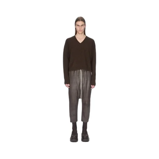 Rick Owens Concordians Tommy V Neck In Brown Alpaca Knit