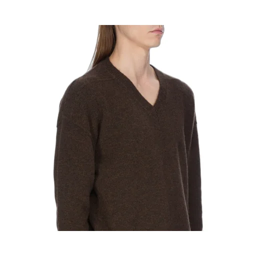 Rick Owens Concordians Tommy V Neck In Brown Alpaca Knit