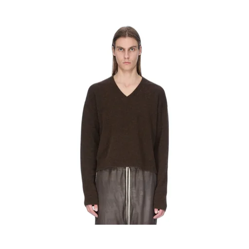 Rick Owens Concordians Tommy V Neck In Brown Alpaca Knit