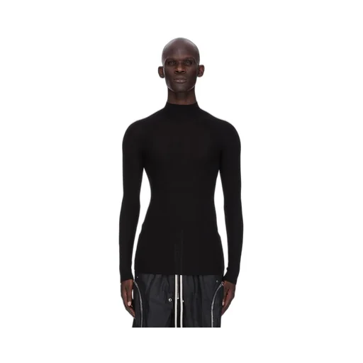 Rick Owens Concordians Ribbed Lupetto In Black Ribbed Knit