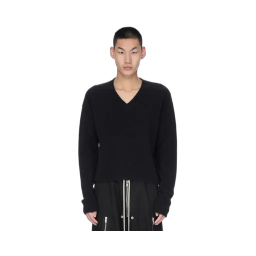 Rick Owens Concordians Tommy V Neck In Black Alpaca Knit