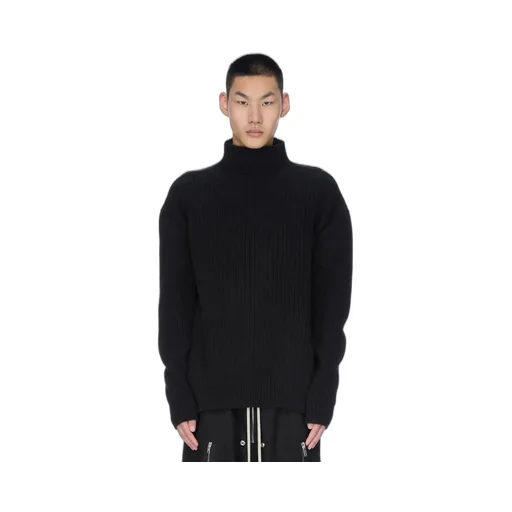 Rick Owens Concordians Turtle Neck In Black Heavy Wool Knit