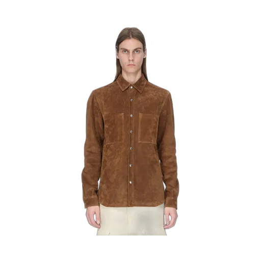 Rick Owens Concordians Outershirt In Chestnut Suede Leather