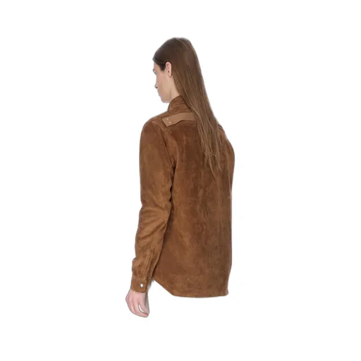 Rick Owens Concordians Outershirt In Chestnut Suede Leather