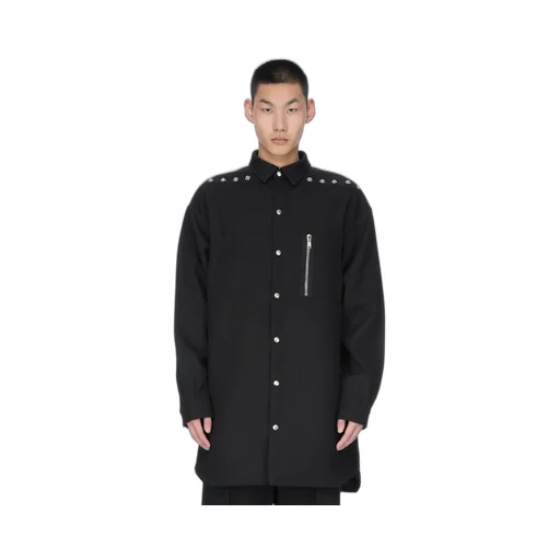 Rick Owens Concordians Oversized Outershirt In Black Wool Drill