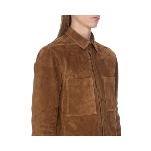 Rick Owens Concordians Outershirt In Chestnut Suede Leather