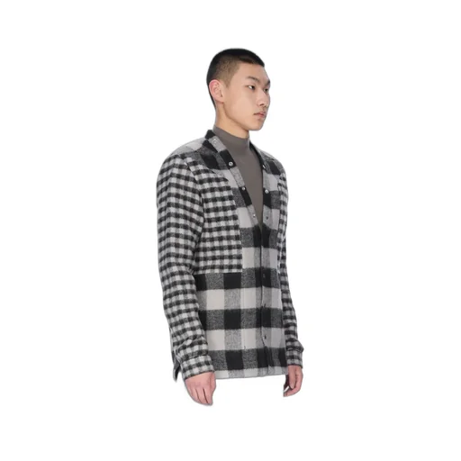 Rick Owens Concordians Larry Fogpocket Shirt In Black Plaid Jumbo Plaid And Mini Plaid