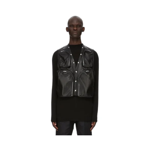 Rick Owens Concordians Cargo Vest In Black Waxy Lamb Leather