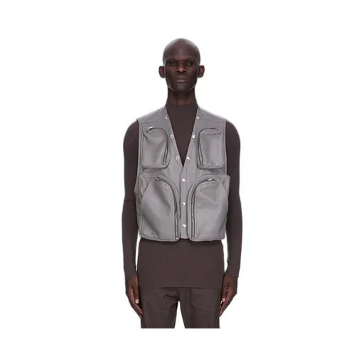 Rick Owens Concordians Cargo Vest In Washed Indigo Waxy Lamb Leather