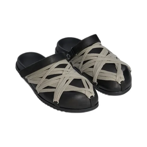 Rick Owens Concordians Megalace® Mule Granola In Black Washed Calf Leather