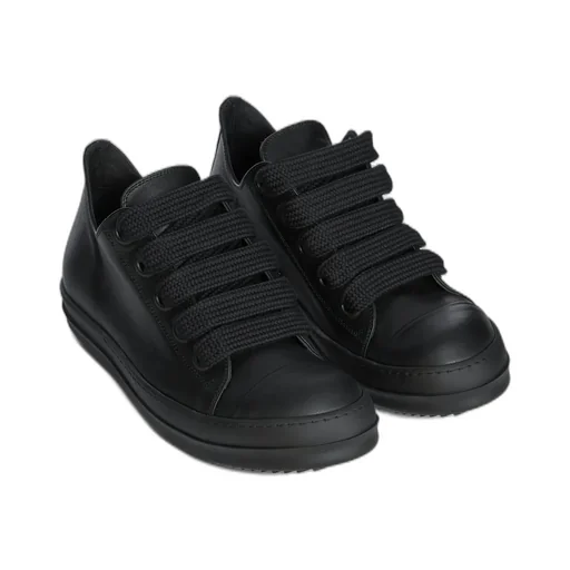 Rick Owens Concordians Jumbolace Low Sneaks In All Black Full Grain Cow Leather