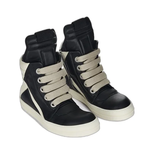 Rick Owens Concordians Jumbolace Geobasket In Black/Milk/Milk Full Grain Cow Leather
