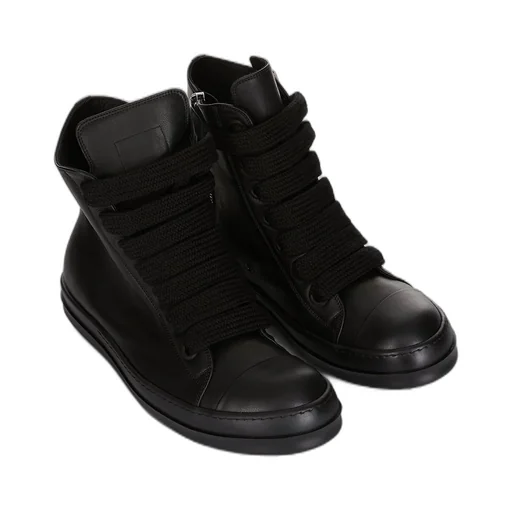 Rick Owens Concordians Jumbolace Sneakers In All Black Full Grain Cow Leather