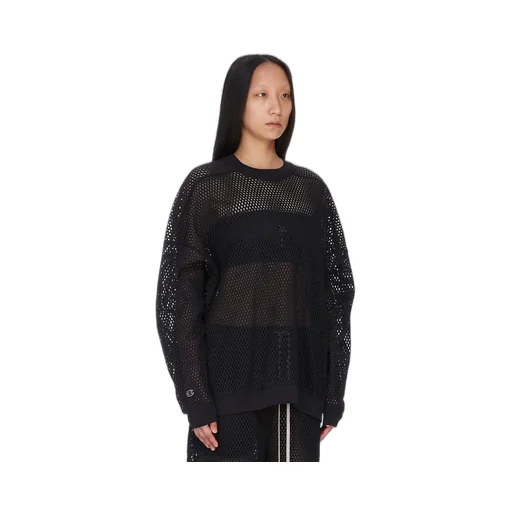 Champion X Rick Owens Jumbo Sweat In Black Open Mesh Jersey