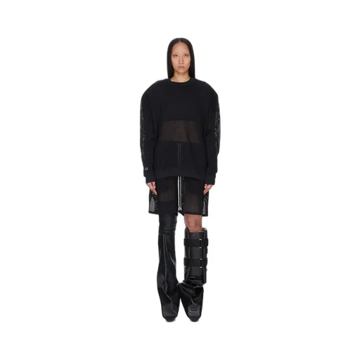 Champion X Rick Owens Jumbo Sweat In Black Open Mesh Jersey