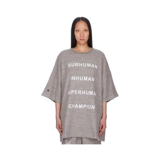 Champion X Rick Owens Tommy T In Grey Melange Melange Felpa Jersey