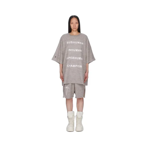 Champion X Rick Owens Tommy T In Grey Melange Melange Felpa Jersey