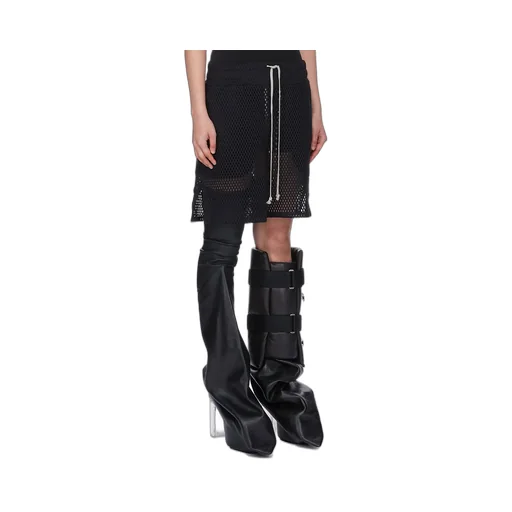 Champion X Rick Owens Shorts In Black Open Mesh Jersey
