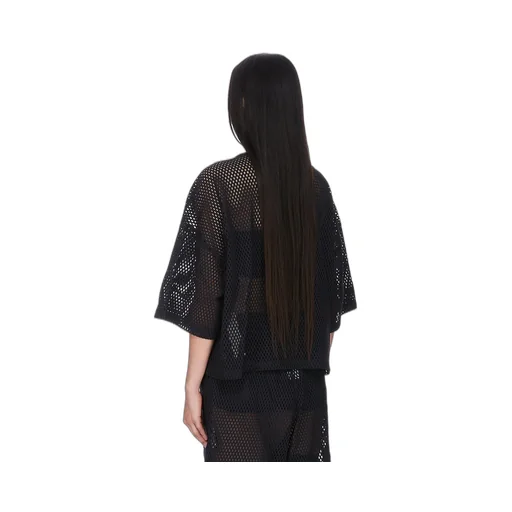 Champion X Rick Owens Tommy T Cropped In Black Open Mesh Jersey